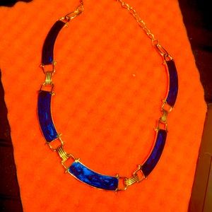 Trifari Vintage Blue Enamel Sectional Collar Necklace